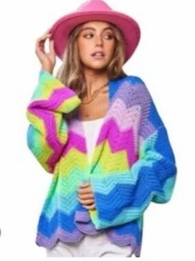 Davi&Dani Colorblock Chevron Open-Front Women's Sweater Cardigan Sz M
